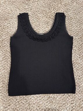 Joseph Black Beaded Scoop-Neck Tank Y2K